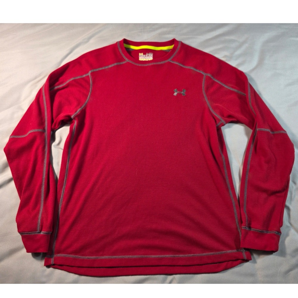 Under Armour Catalyst Shirt Mens Medium Red Thermal Waffle Knit Long Sleeve
